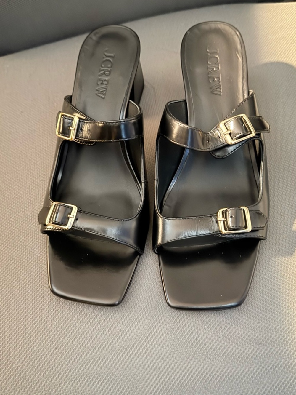 J. Crew Black Double-Buckle Block Heel Sandals - Picture 2 of 7